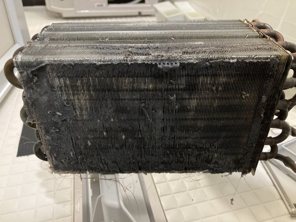 ホコリが蓄積したNA-VX9900Lのヒートポンプ（洗浄前）